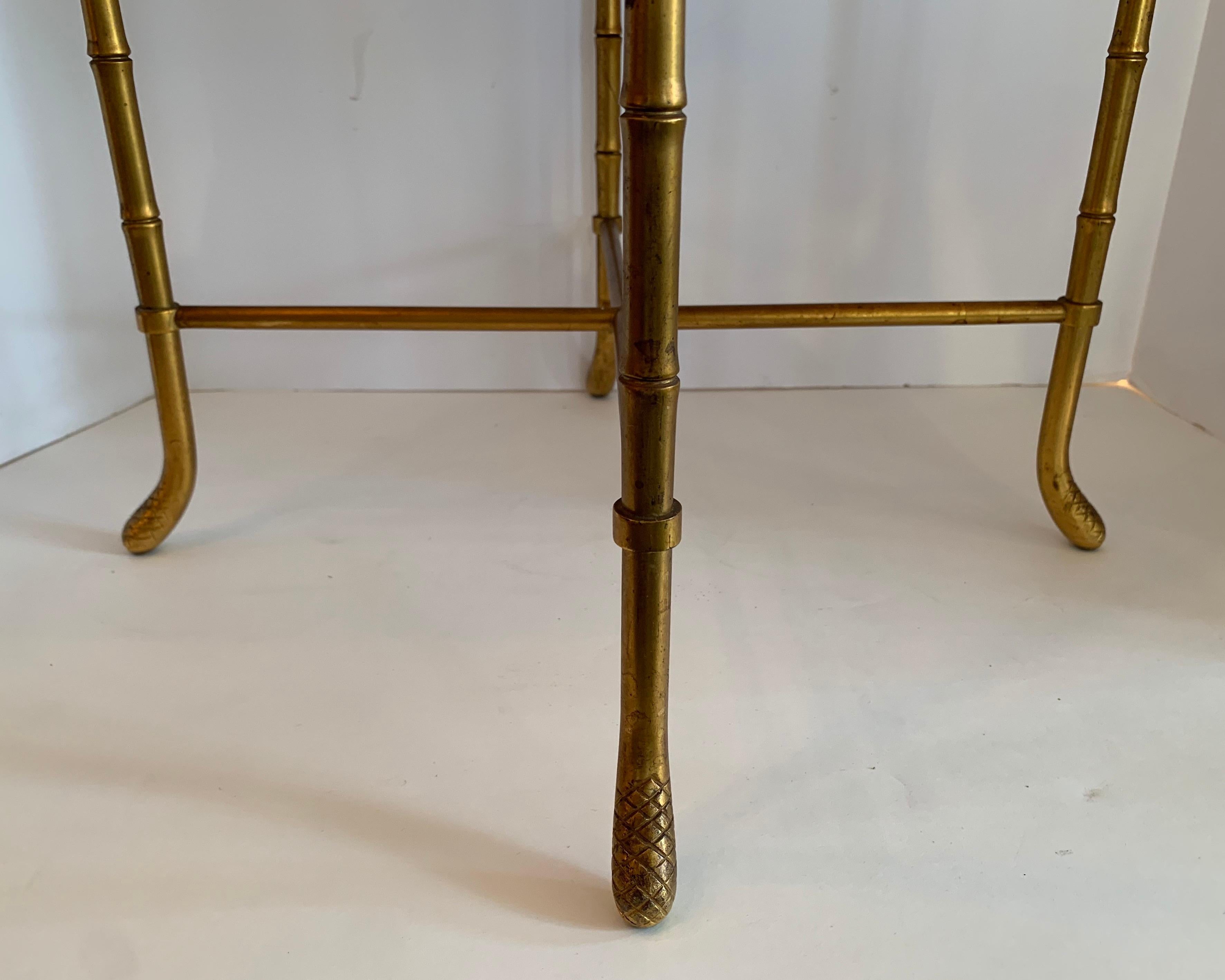 Italian Wonderful Pair Vintage Bagues Mirrored Top Gold Gilt Brass Bamboo Side Tables
