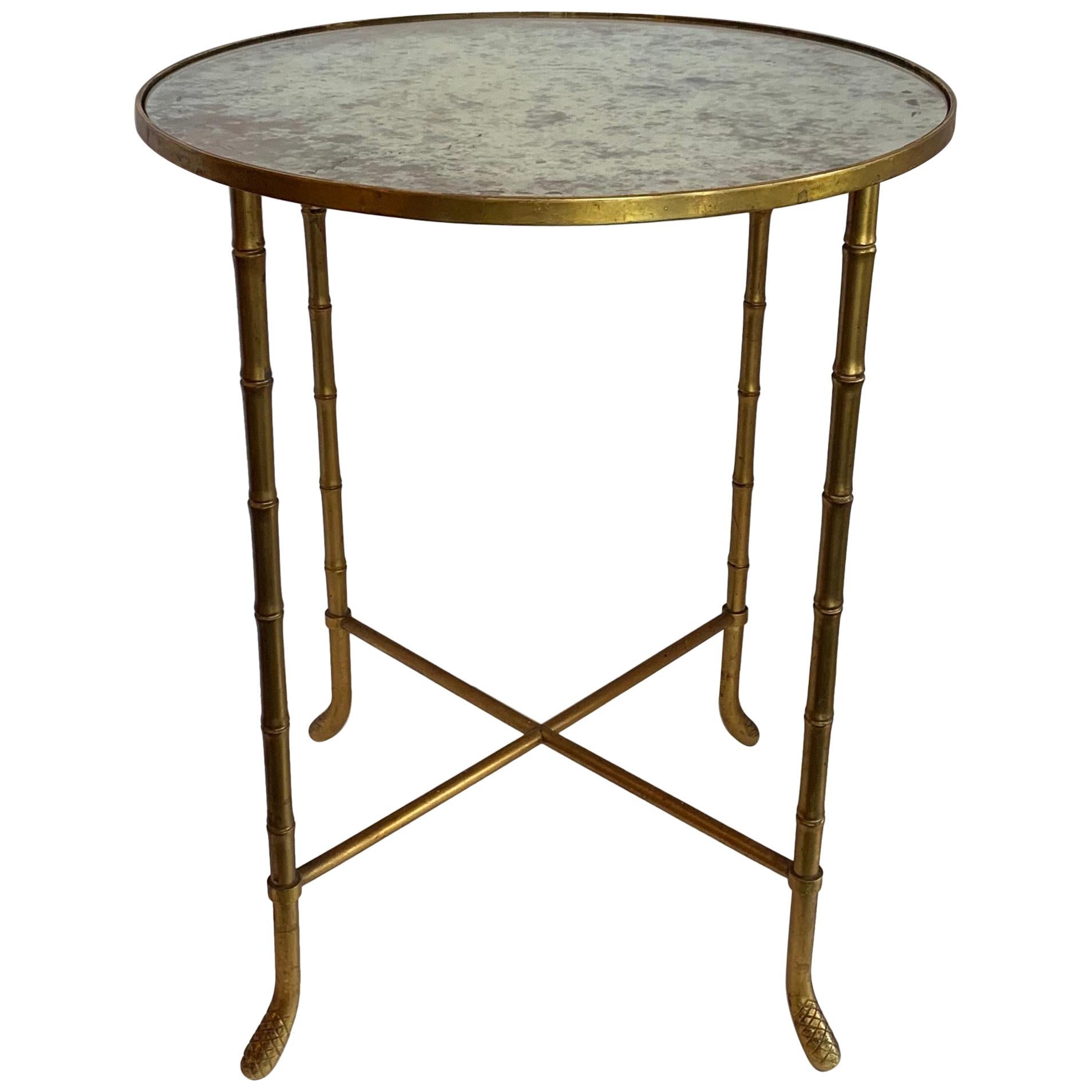 Wonderful Pair Vintage Bagues Mirrored Top Gold Gilt Brass Bamboo Side Tables