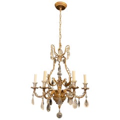 Wonderful Pair Vintage Baguès Rock Crystal Beaded Floral Cage Gilt Chandeliers