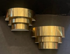 Wonderful Pair Vintage Brass Mid Century Modern Cascade Art Deco Sconces