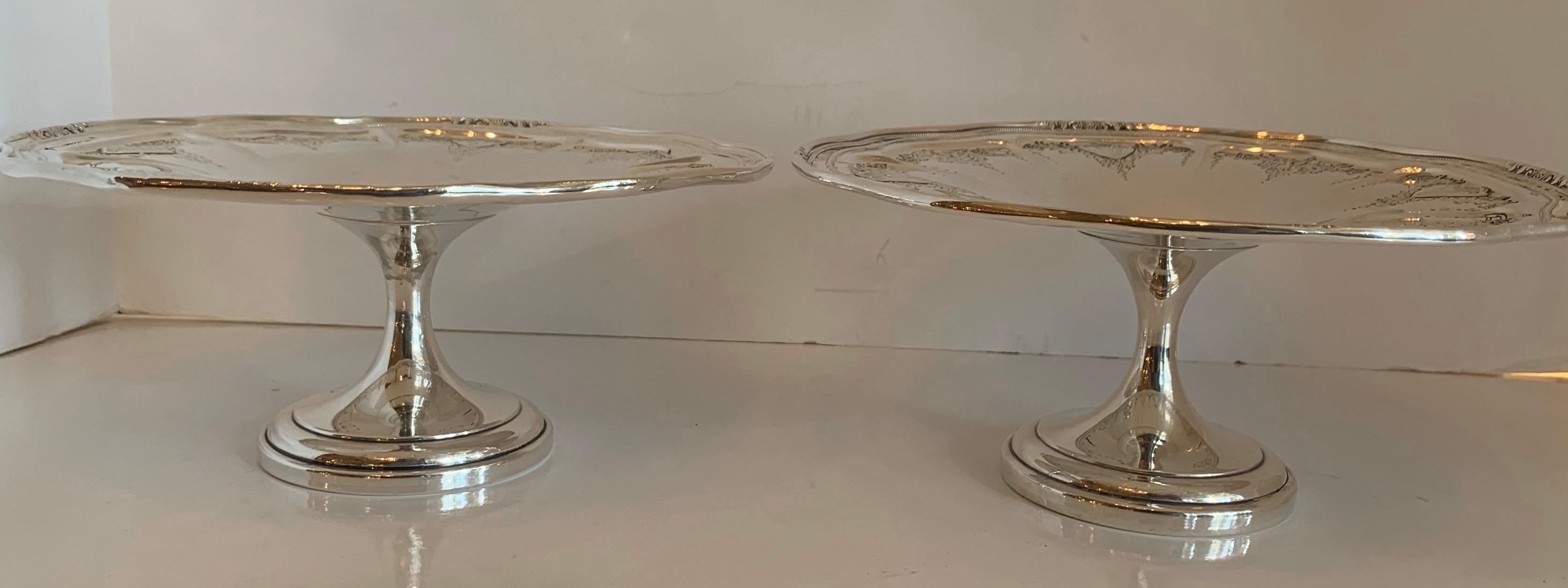 American Wonderful Pair Whiting Sheraton Sterling Silver Hand Chased Centerpiece Compotes For Sale