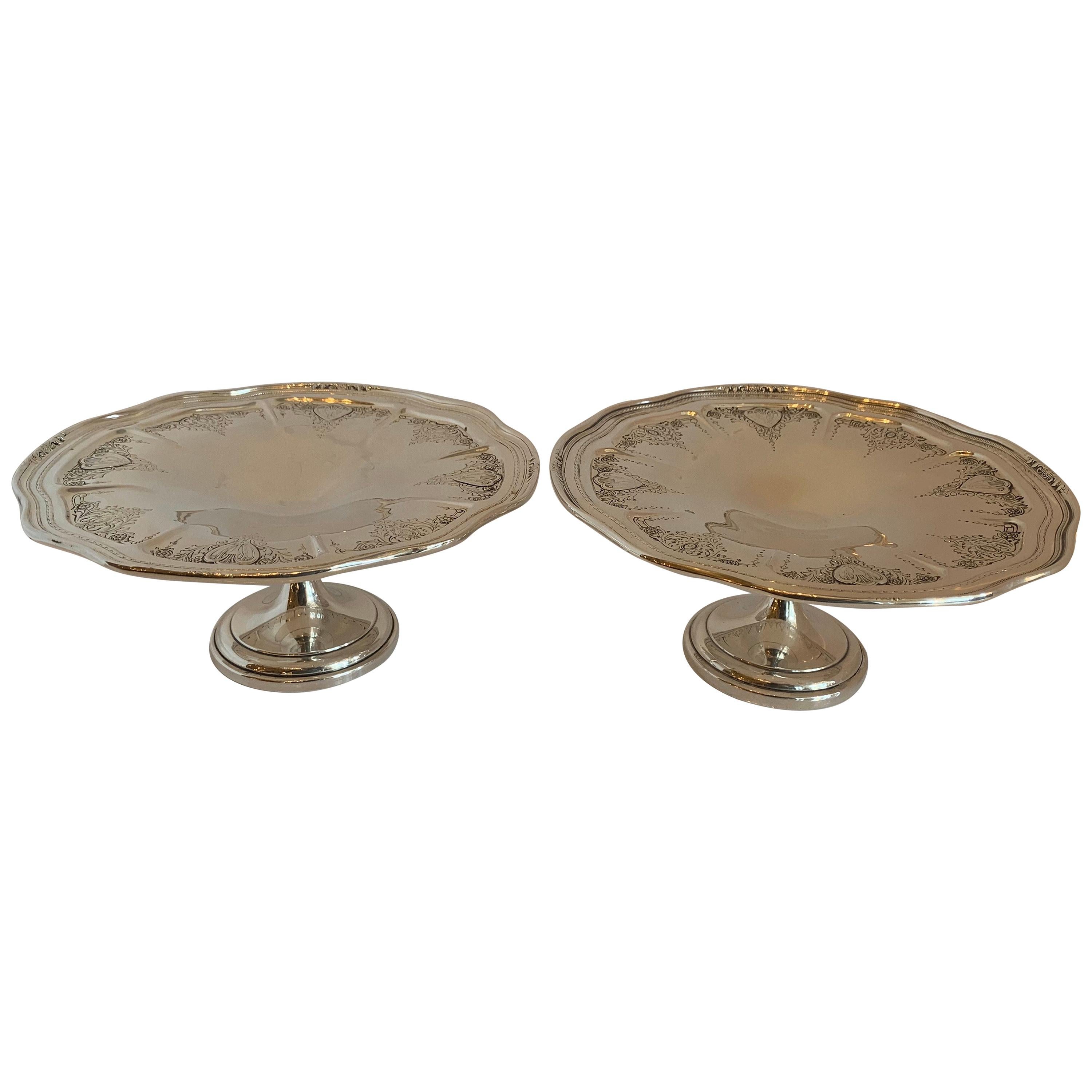 Wonderful Pair Whiting Sheraton Sterling Silver Hand Chased Centerpiece Compotes For Sale