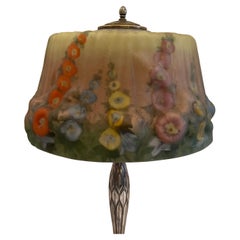 Wonderful Pairpoint Puffy Hollyhock Lamp Reverse Painted Vibrant Colors Art Deco