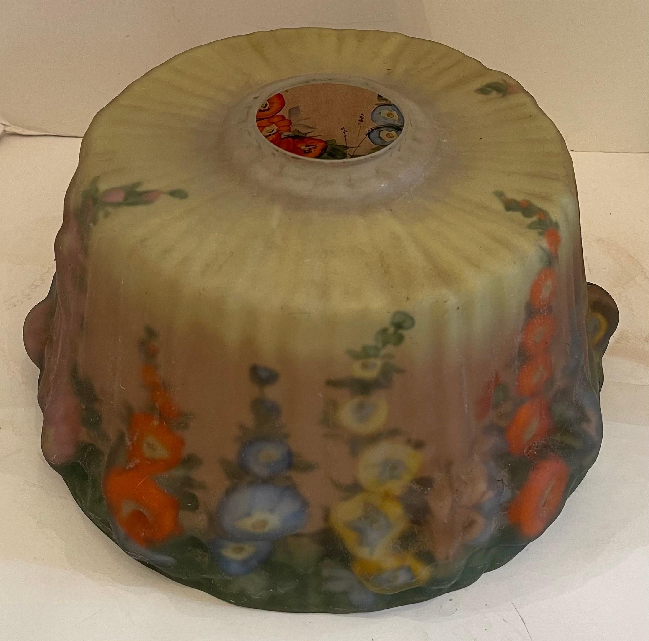 Hand-Painted Wonderful Pairpoint Puffy Hollyhock Lamp Reverse Painted Vibrant Colors Art Deco