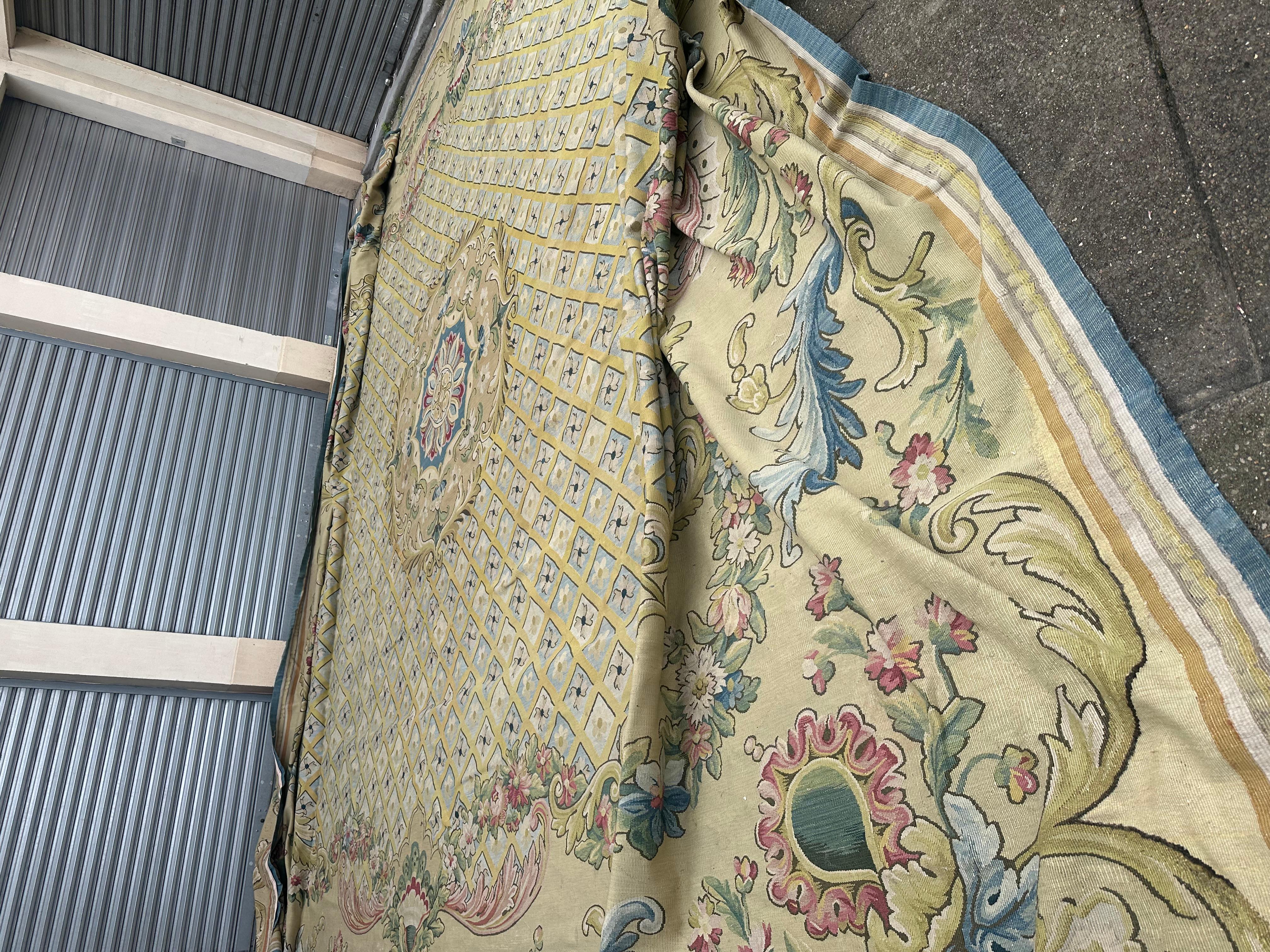 Wonderful palace size oversized antique French Aubusson rug carpet For Sale 9