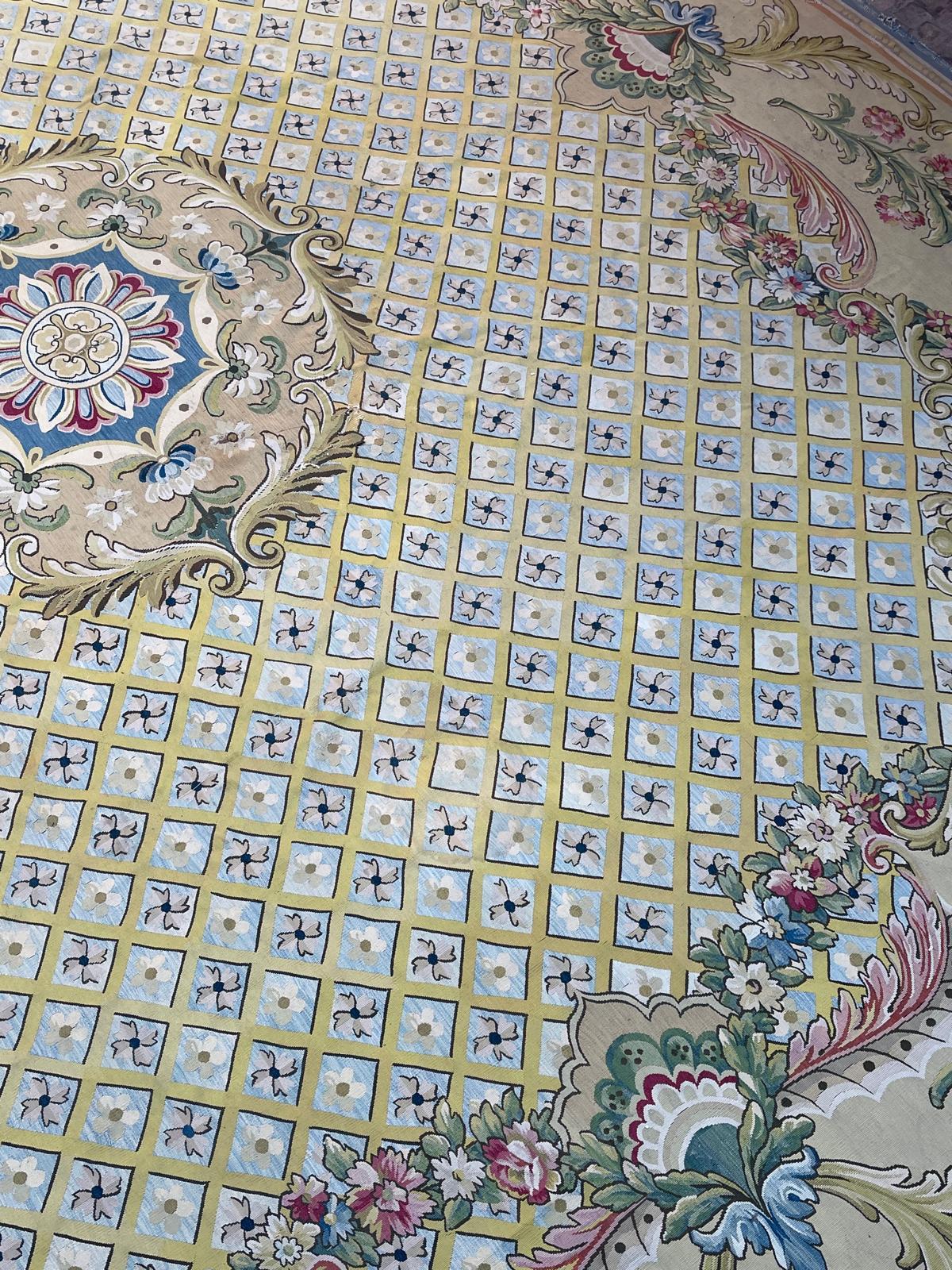 Hand-Woven Wonderful palace size oversized antique French Aubusson rug carpet For Sale