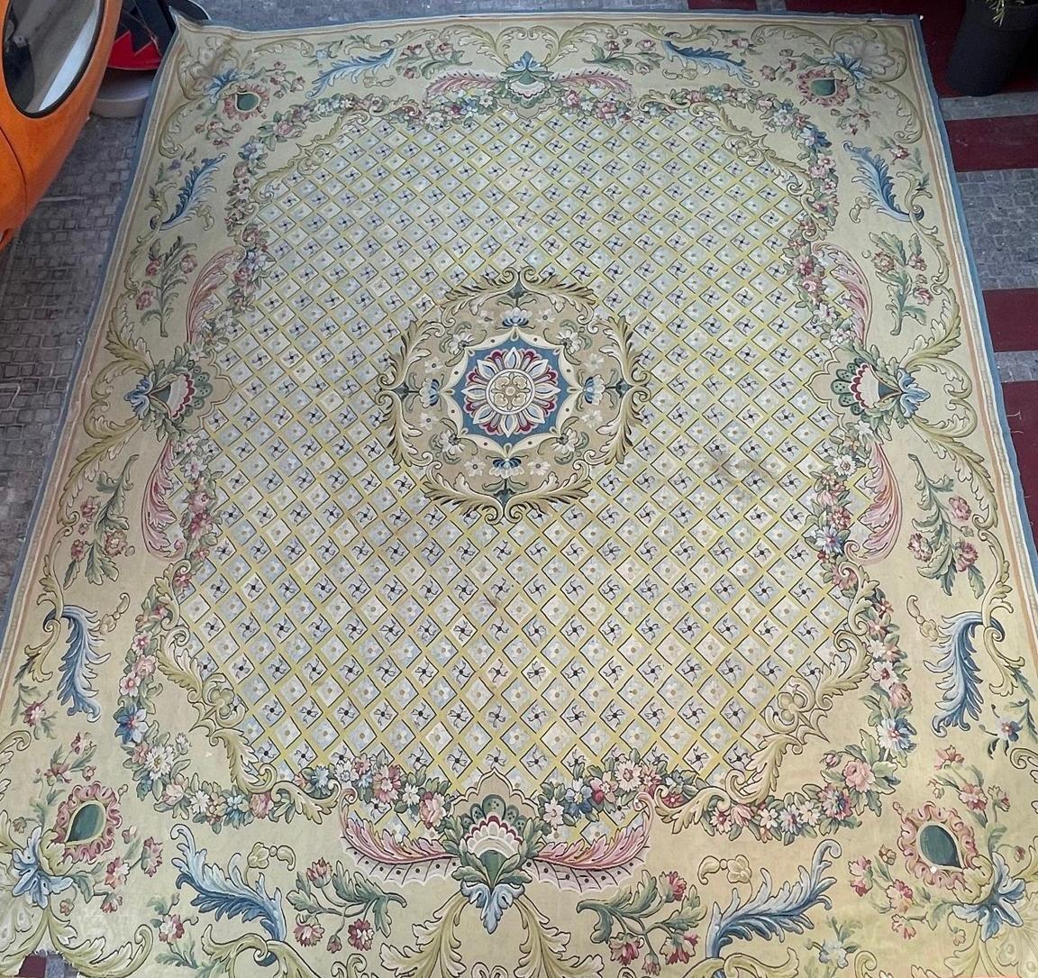 Wool Wonderful palace size oversized antique French Aubusson rug carpet For Sale