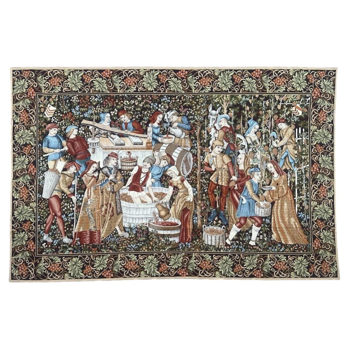 Wonderful palace size flanders Aubusson style jacquard Tapestry "Vendanges" For Sale