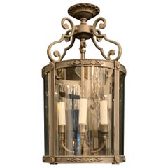 Wonderful Patinated Bronze Petite Rounded Glass 3-Light Lantern Fixture