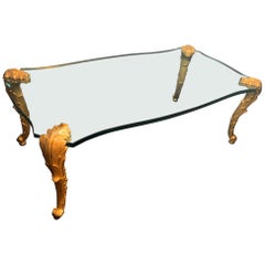 Wonderful P.E. Guerin Louis XV Leaf Cartouche Bronze Glass Coffee Cocktail Table