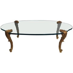 Merveilleux P.E. Guerin Louis XV Leaf Form Bronze Oval Glass Coffee Cocktail Table