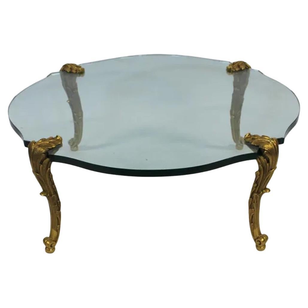 Merveilleux P.E. Guerin Louis XV Leaf Form Bronze Oval Glass Coffee Cocktail Table en vente