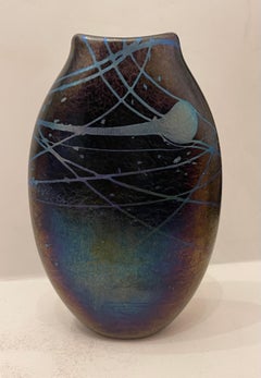 Wonderful Peter Layton British Studio Art Glass Sculpture Oval Iridescent Vase