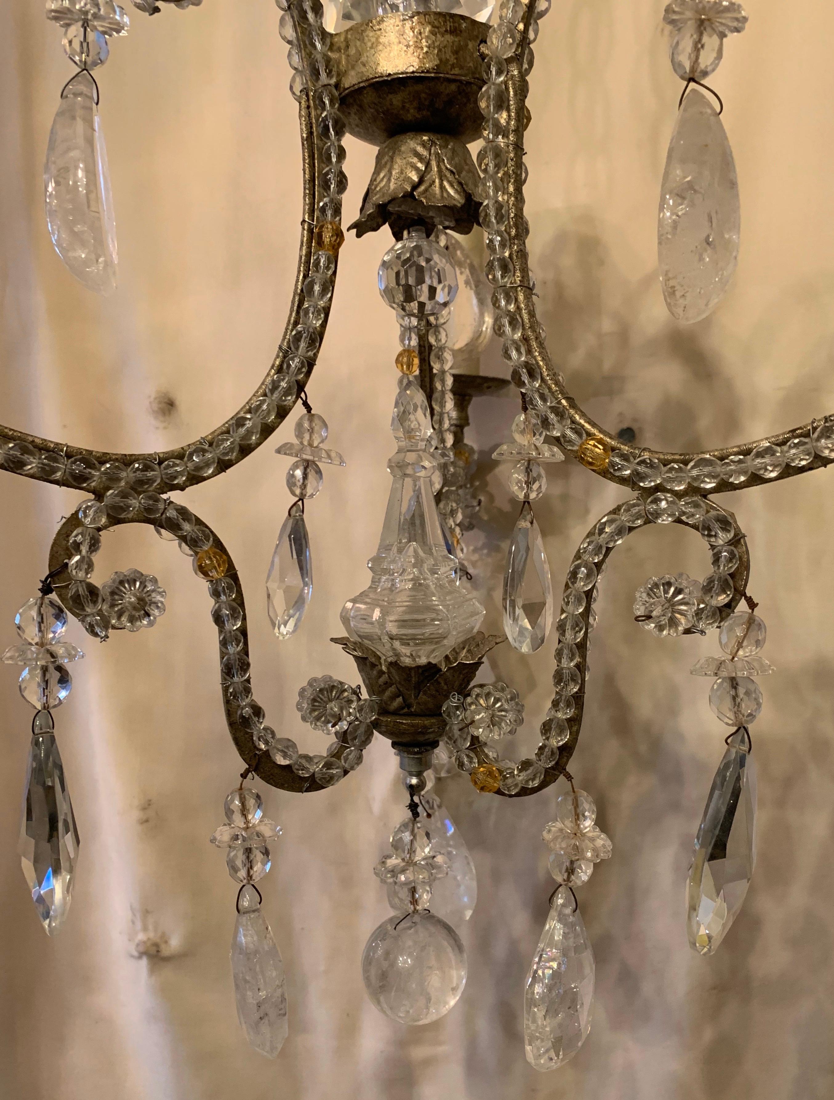 Wonderful Petite Baguès Rock Crystal Silver Gilt Crystal Beaded Chandelier In Good Condition In Roslyn, NY