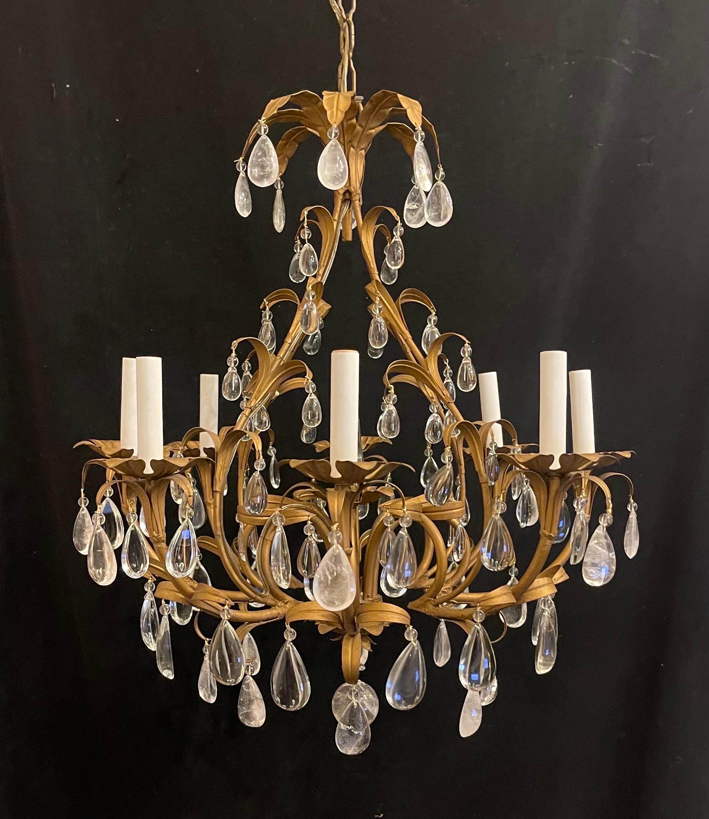 Wonderful Petite Eight Light Maison Baguès Rock Crystal Tole French Chandelier In Good Condition For Sale In Roslyn, NY