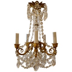Antique Wonderful Petite French Dore Bronze Crystal Swag 5-Light Chandelier Fixture
