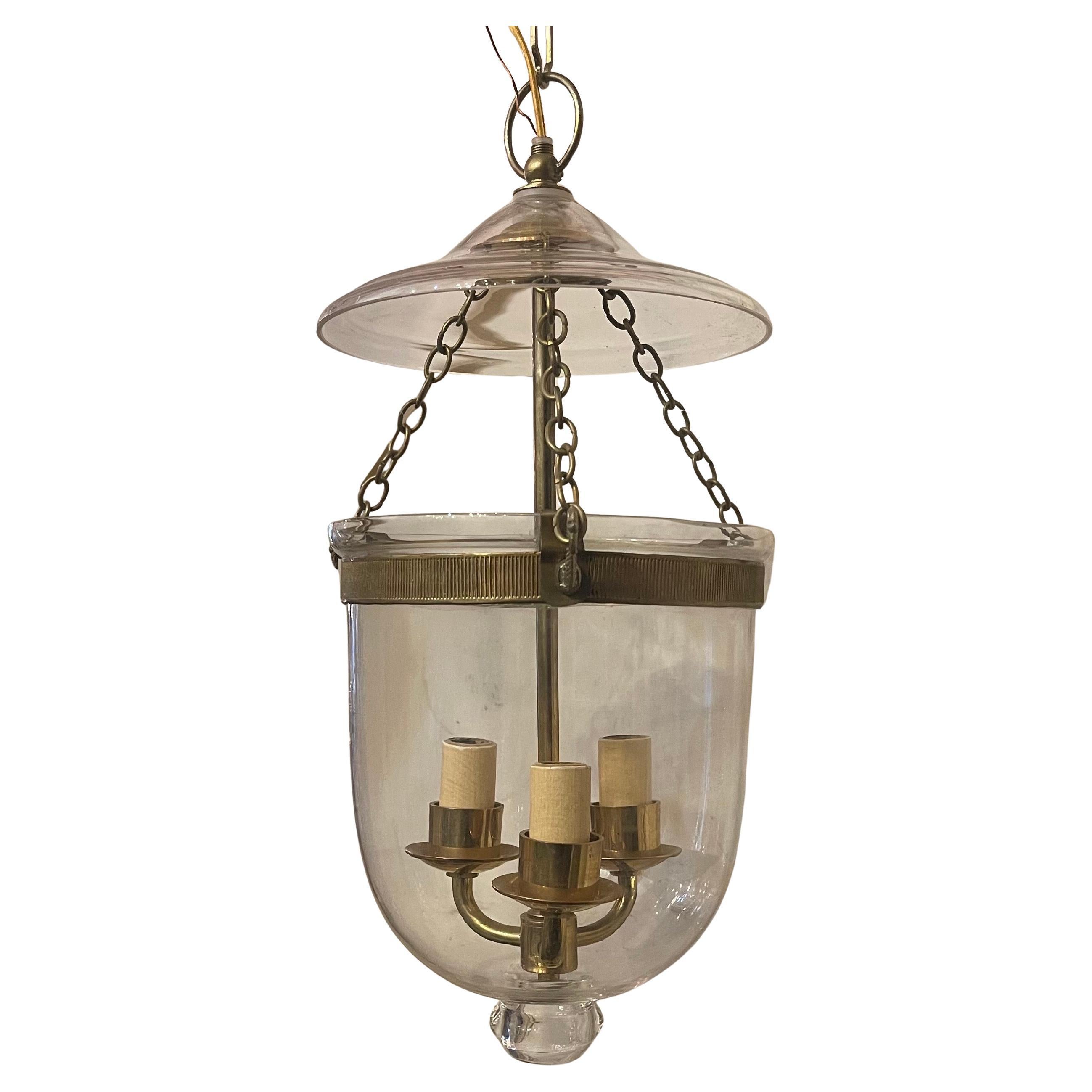 Wonderful Petite Hector Finch Temple Brass Glass Bell Jar Lantern Light Fixture