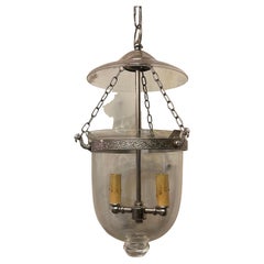 Wonderful Petite Nickel Brass Blown Laurel Glass Bell Jar Lantern Light Fixture