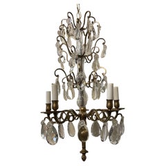 Maravillosa Pareja Petite de Cinco Lámparas de Cristal Florales Francesas de Bronce Dorado