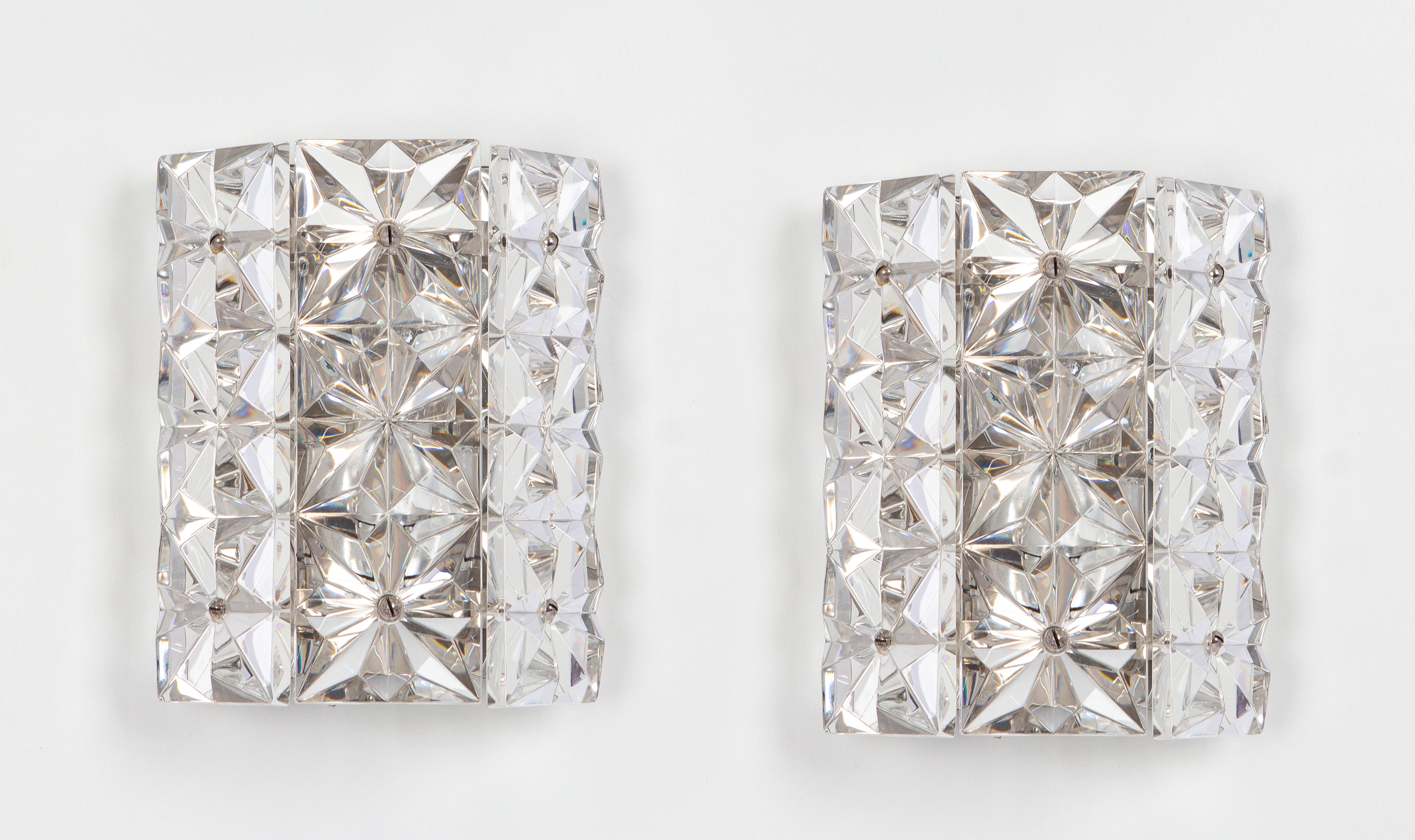 Late 20th Century Wonderful Petite Pair of Crystal Sconces , Germany, 1970s For Sale