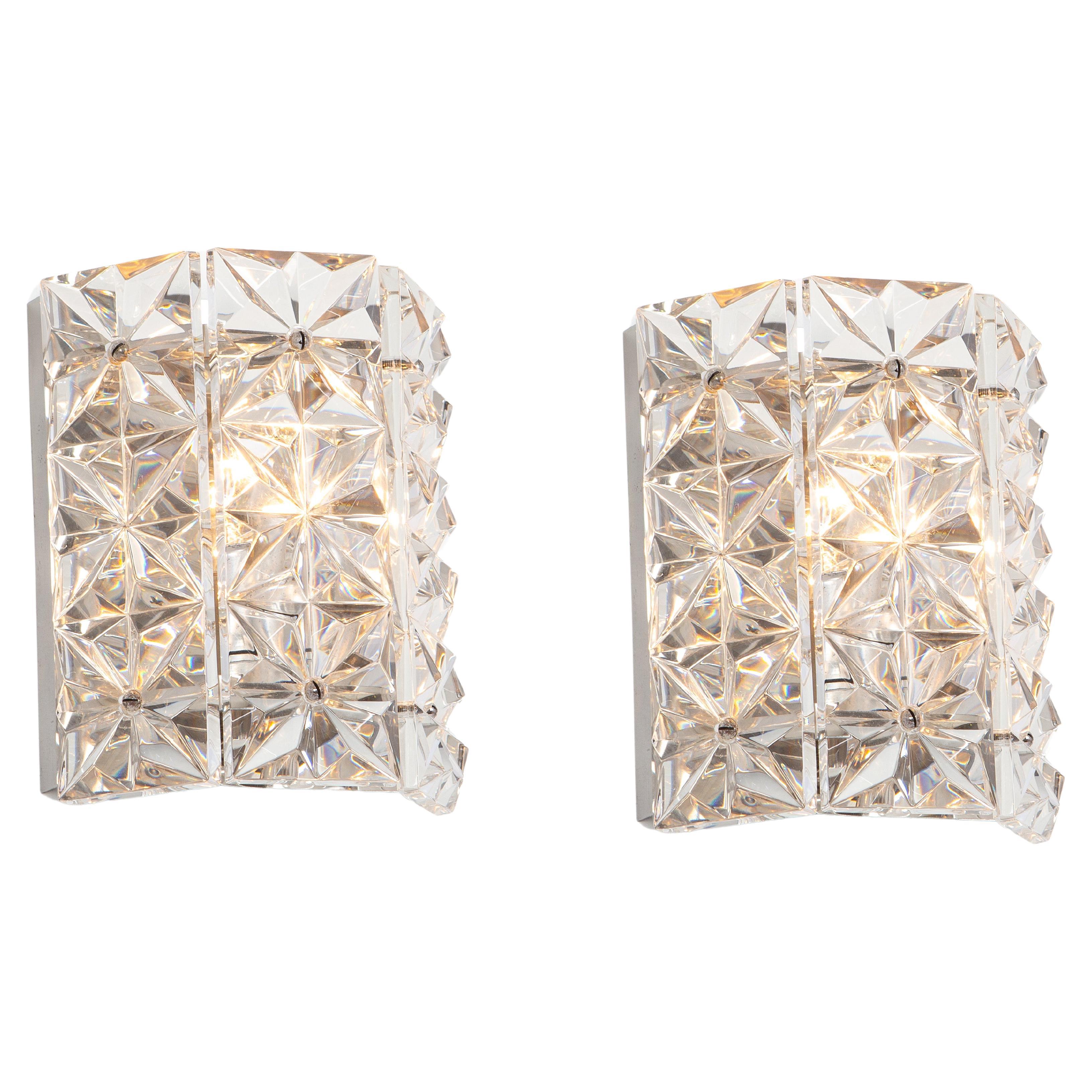 Wonderful Petite Pair of Crystal Sconces , Germany, 1970s For Sale