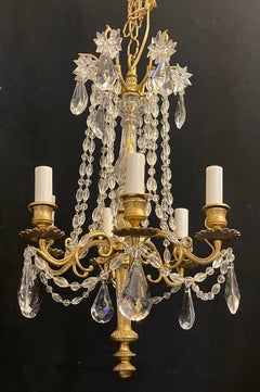 Wonderful Petite Six Light French Bronze Crystal Beaded Swag Chandelier