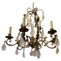 Wonderful Petite Six Light Maison Baguès Rock Crystal Gilt French Chandelier