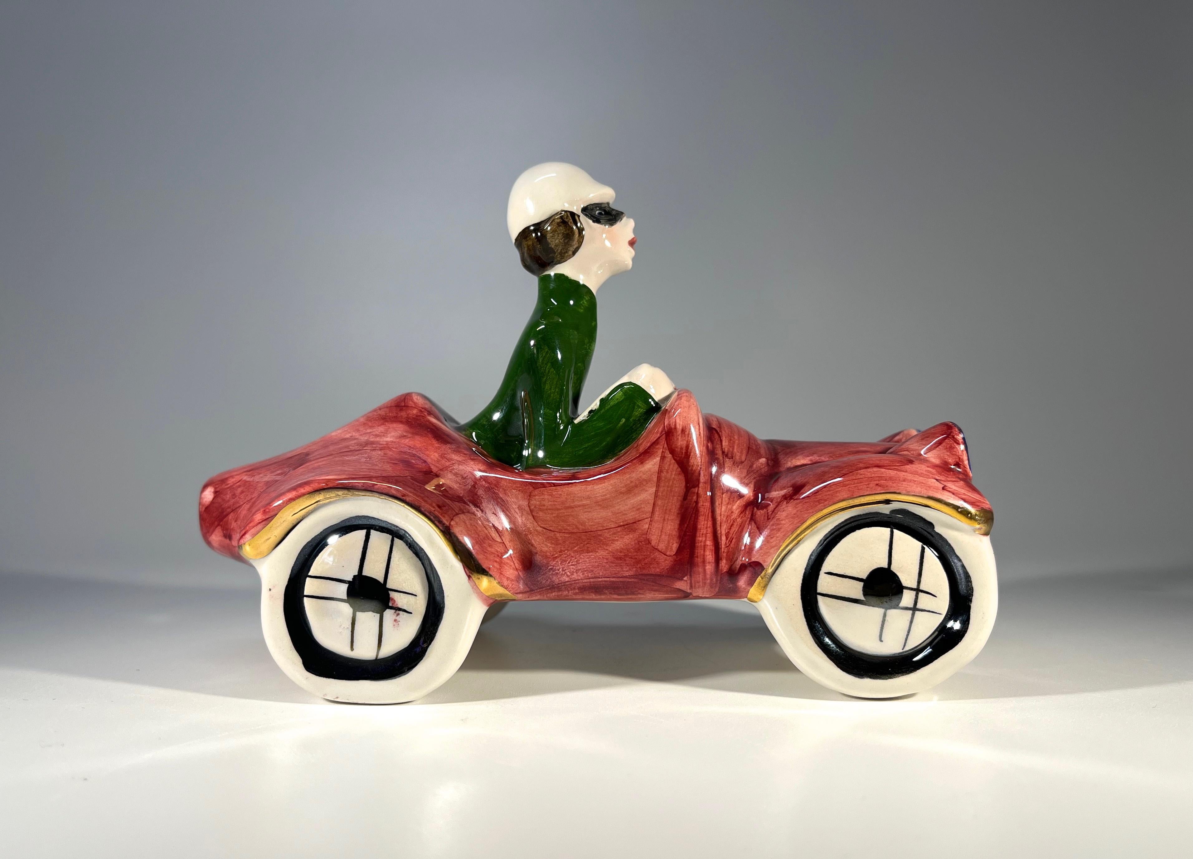 Mid-Century Modern Wonderful Piece Of Italian Kitsch, Ceramic Sports Car And Driver c1960s For Sale