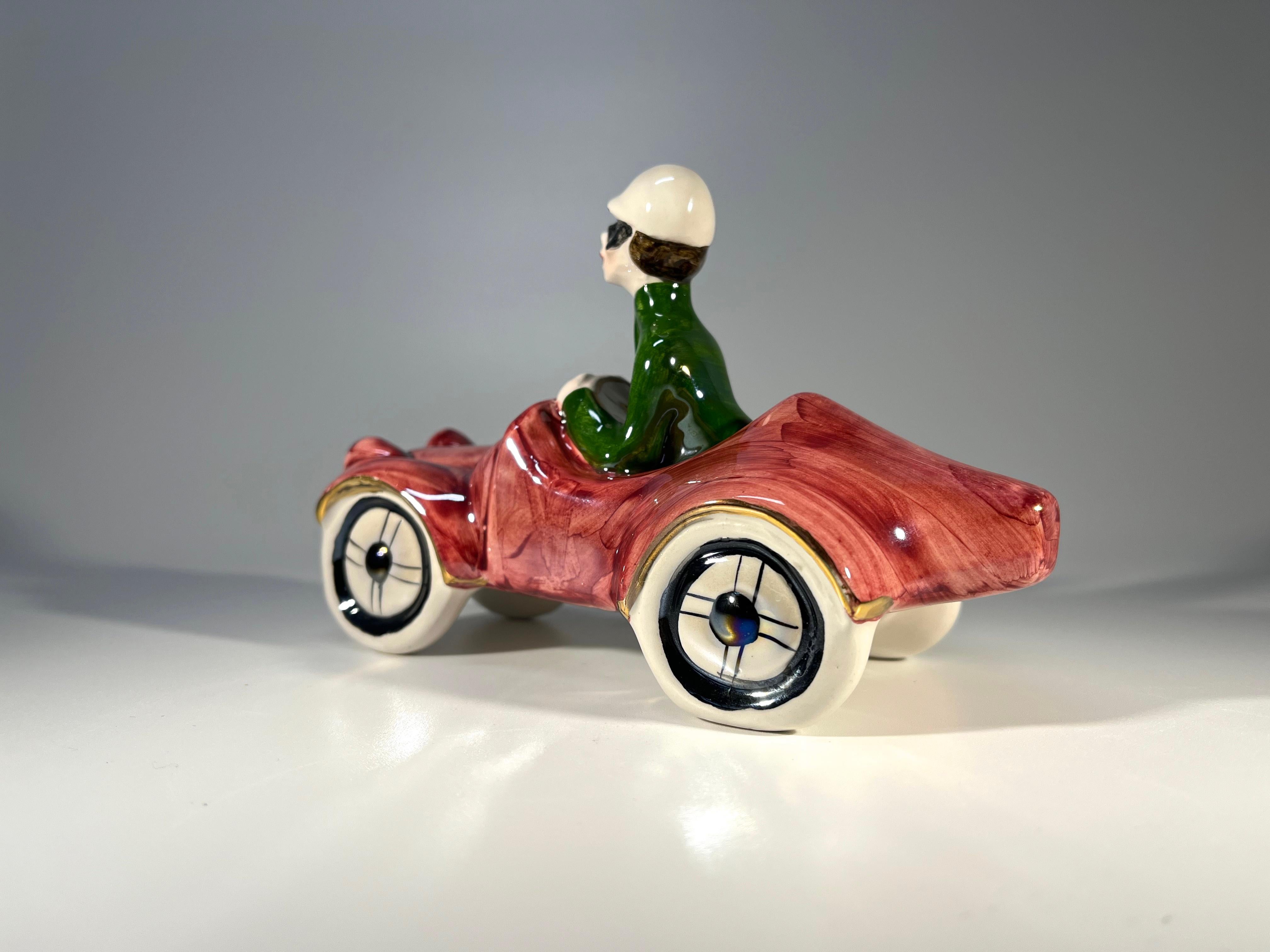 Hand-Painted Wonderful Piece Of Italian Kitsch, Ceramic Sports Car And Driver c1960s For Sale