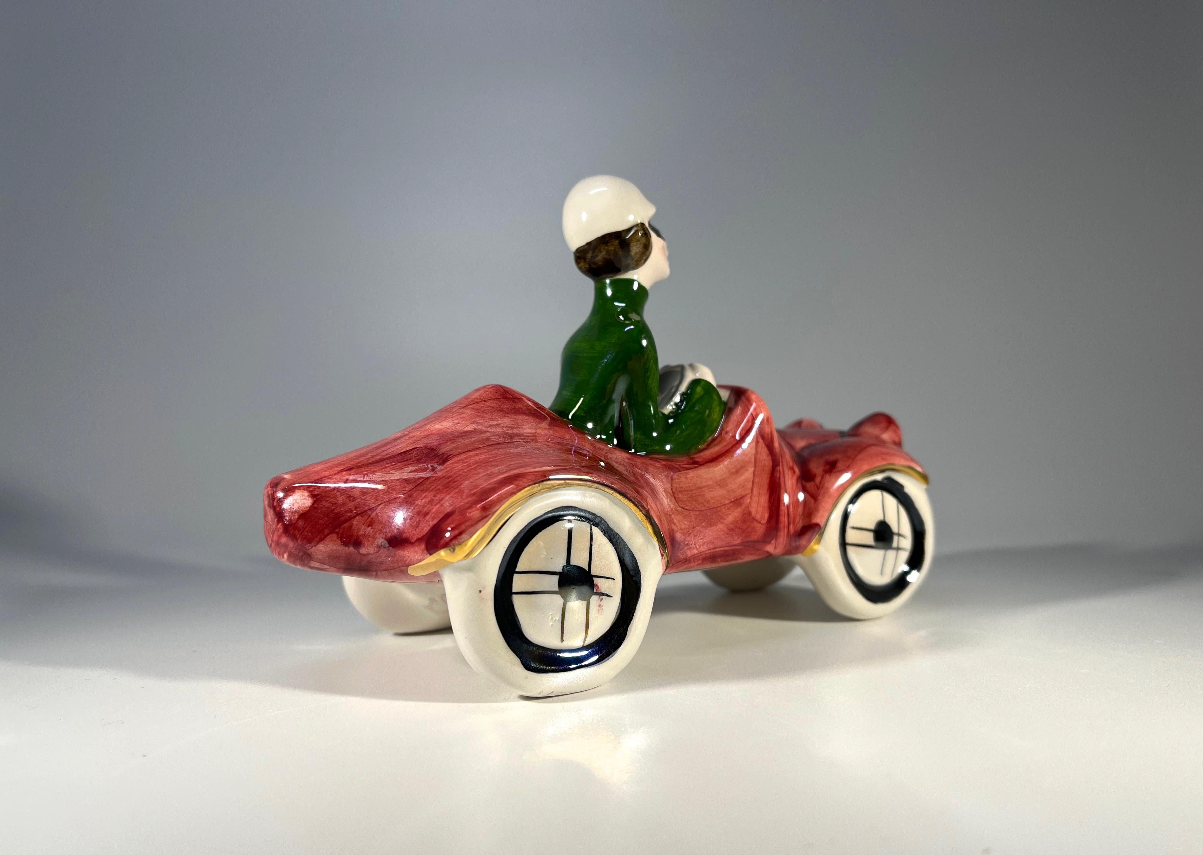 20th Century Wonderful Piece Of Italian Kitsch, Ceramic Sports Car And Driver c1960s For Sale
