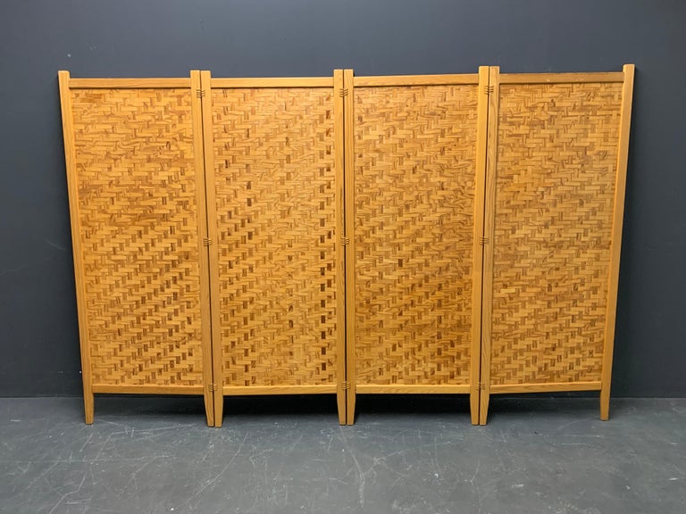 Scandinavian Modern Wonderful Pine Folding Screen Room Divider For Sale