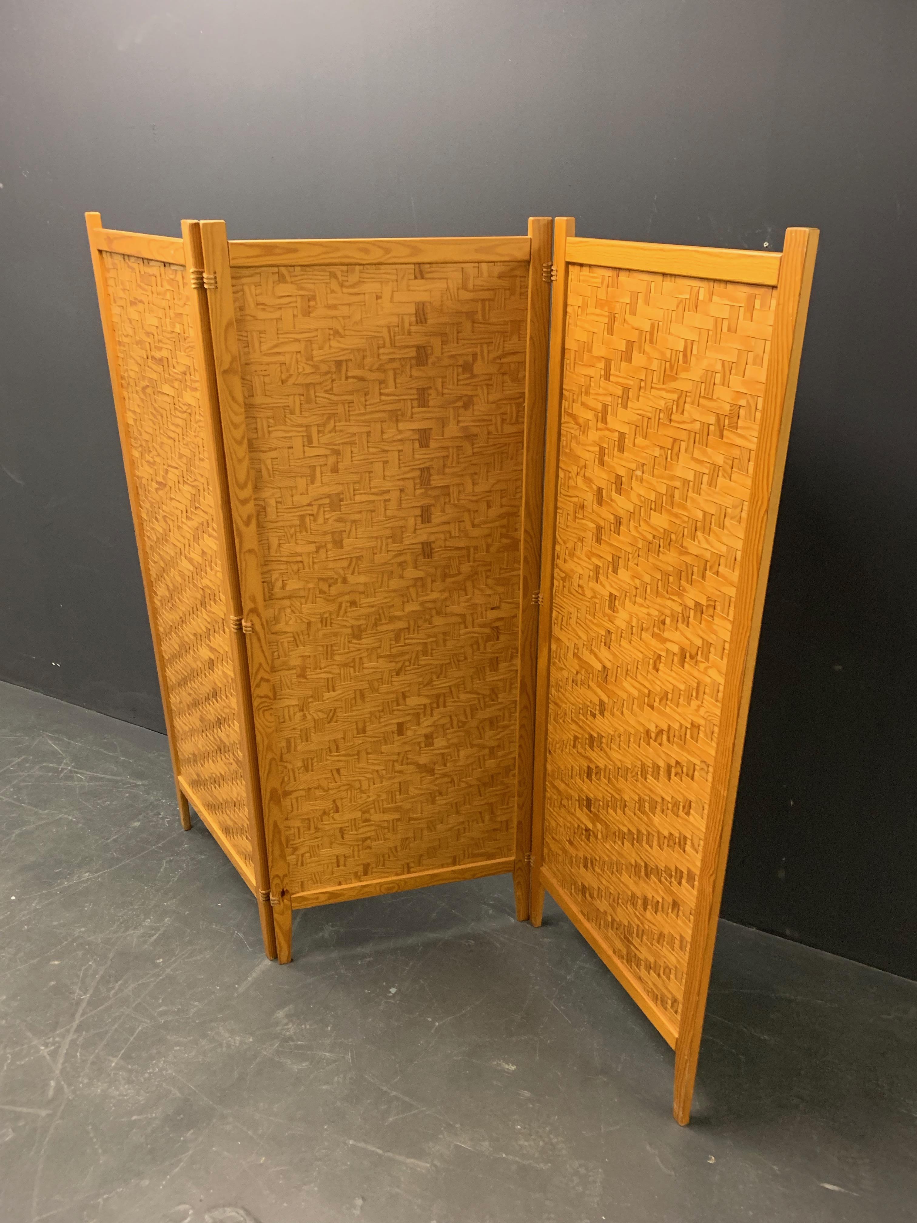 Hand-Woven Wonderful Pine Folding Screen Room Divider For Sale