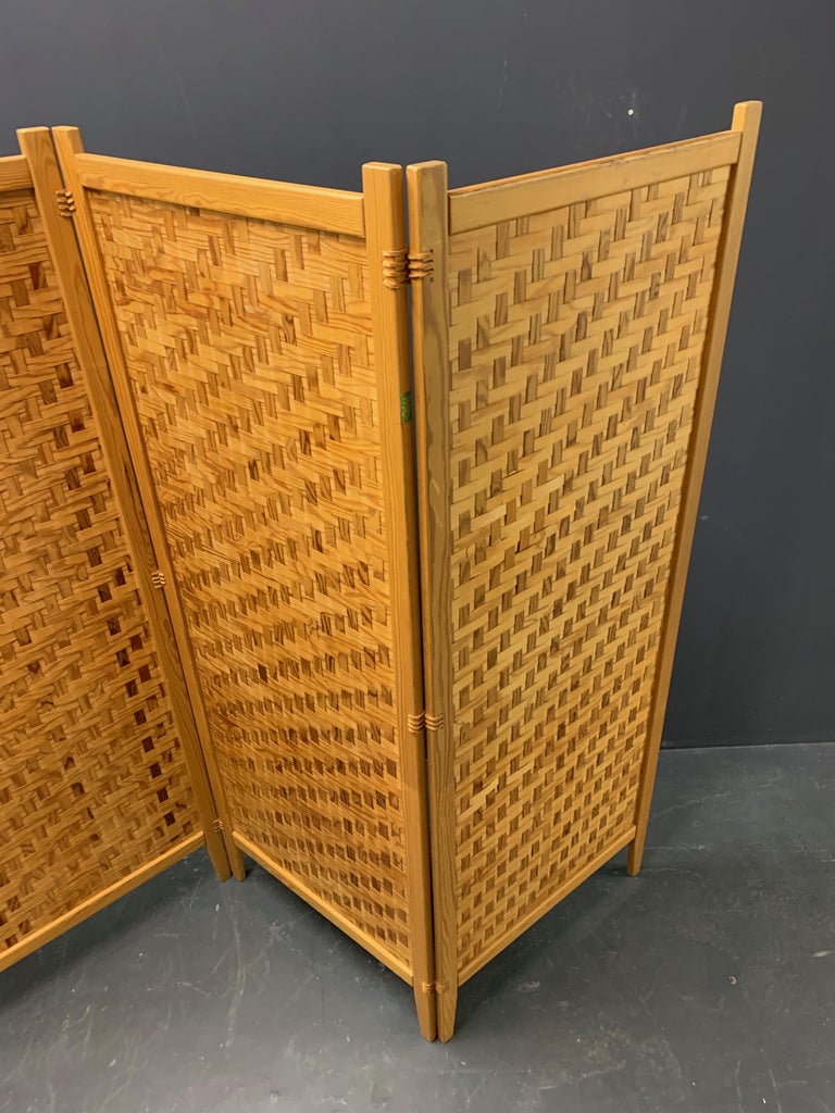 Wonderful Pine Folding Screen Room Divider For Sale 2