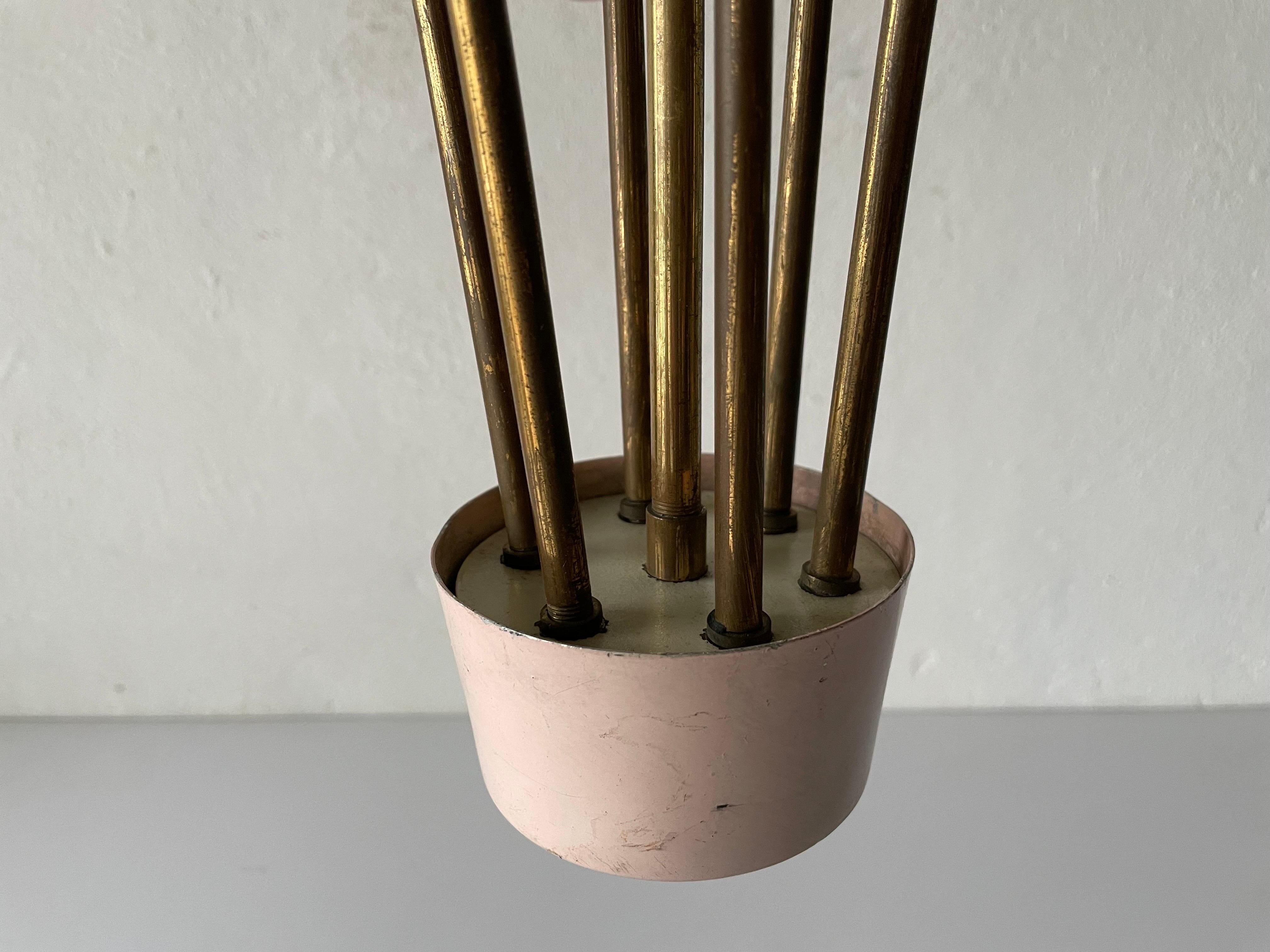 Wonderful Pink Metal and Brass 6 Armed XL Sputnik Chandelier, 1950s, Italy For Sale 9