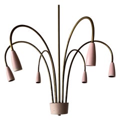 Wunderschöner rosa Metall- und Messing-Sputnik-Kronleuchter mit 6 Armen XL, 1950er Jahre, Italien