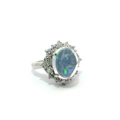 Wonderful Platinum 7.52ctw Fiery Jelly Opal w/ Diamond Halo Statement Ring