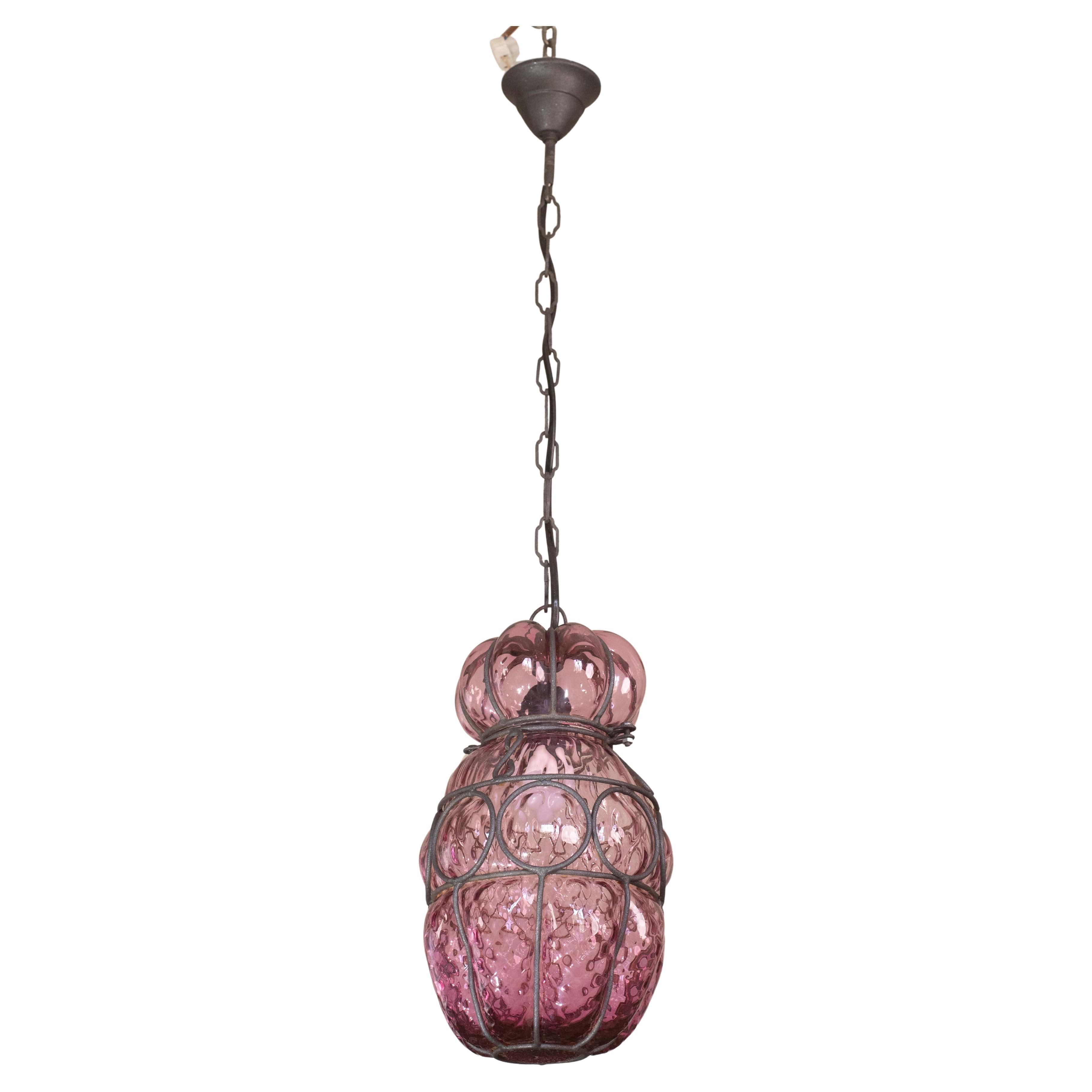 Wunderschönes pflaumenfarbenes venezianisches Windlicht, Seguso Murano Glas, Italien, 1950er Jahre
