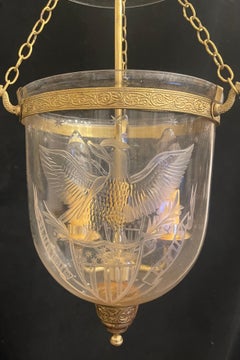 Maravillosa Lámpara de 3 Luces Pluribus Unum Eagle Star Bell Jar de latón y cristal