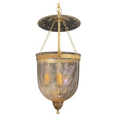 Wonderful Pluribus Unum Eagle Star Brass Glass Bell Jar 3-Light Lantern Fixture