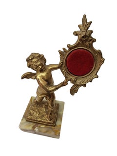 Merveilleux porte-montre de poche, putto design, laiton avec pierre d'aragonite, années 1950, Italie