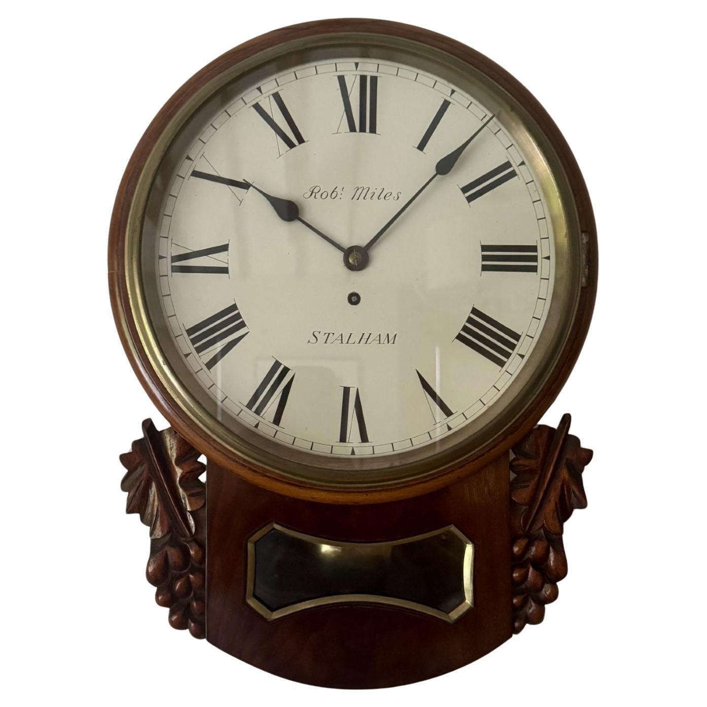 Wonderful quality antique 19th century mahogany drop dial wall clock