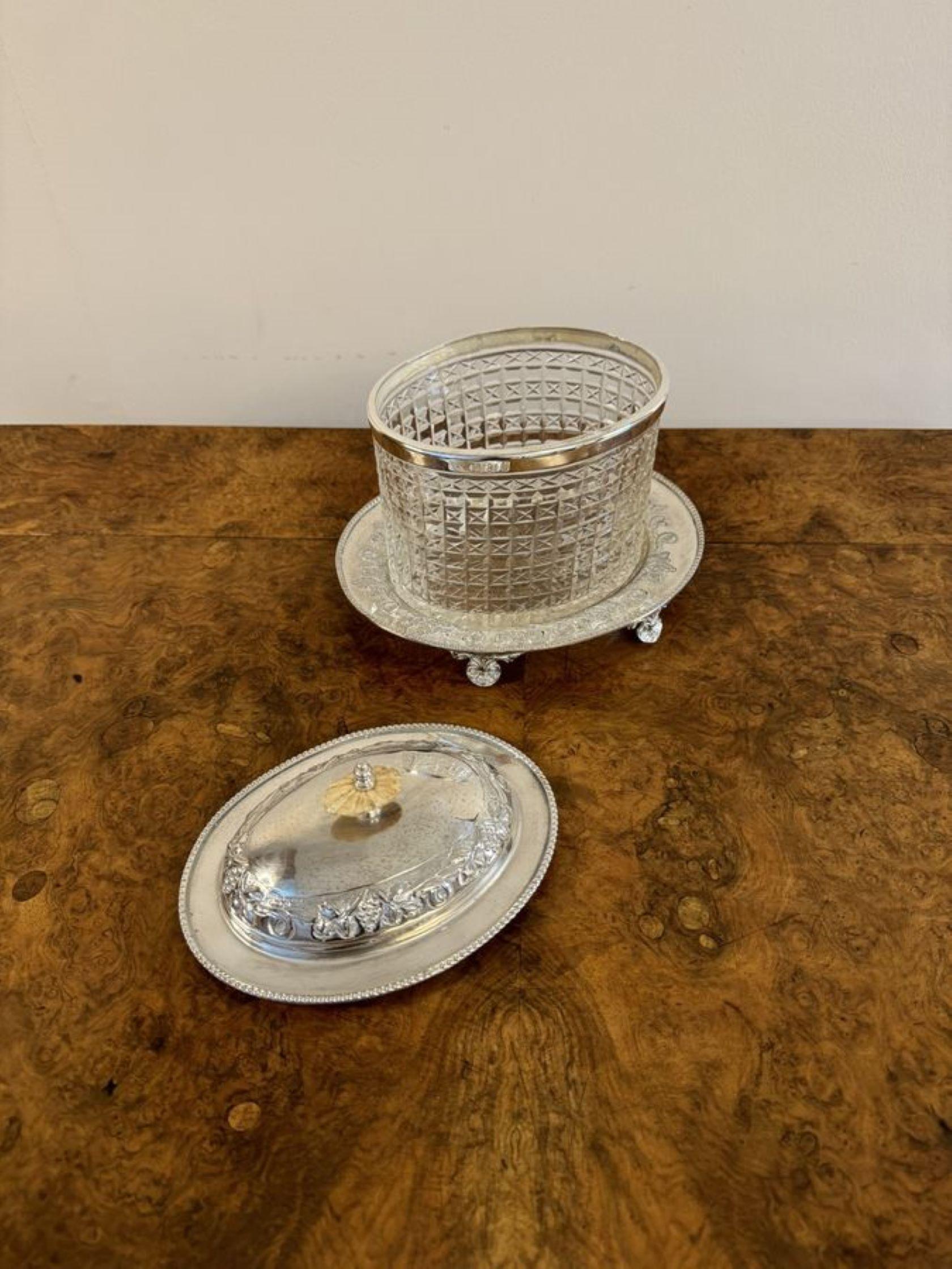 20th Century Wonderful quality antique Edwardian cut glass silver plated biscuit barrel  For Sale