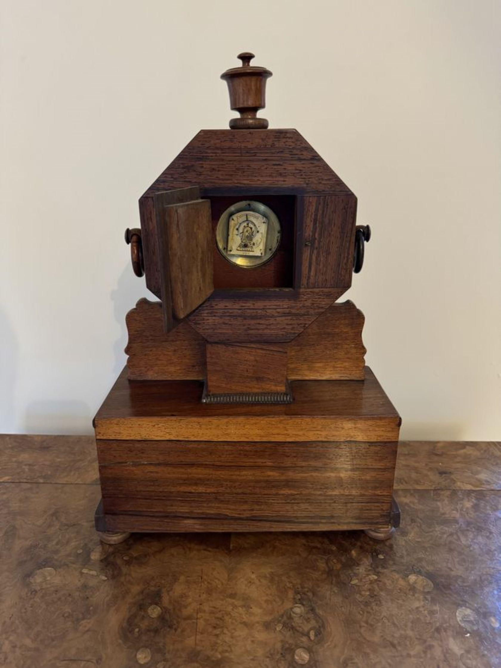 Rosewood Wonderful quality antique Regency rosewood brass inlaid mantle clock For Sale