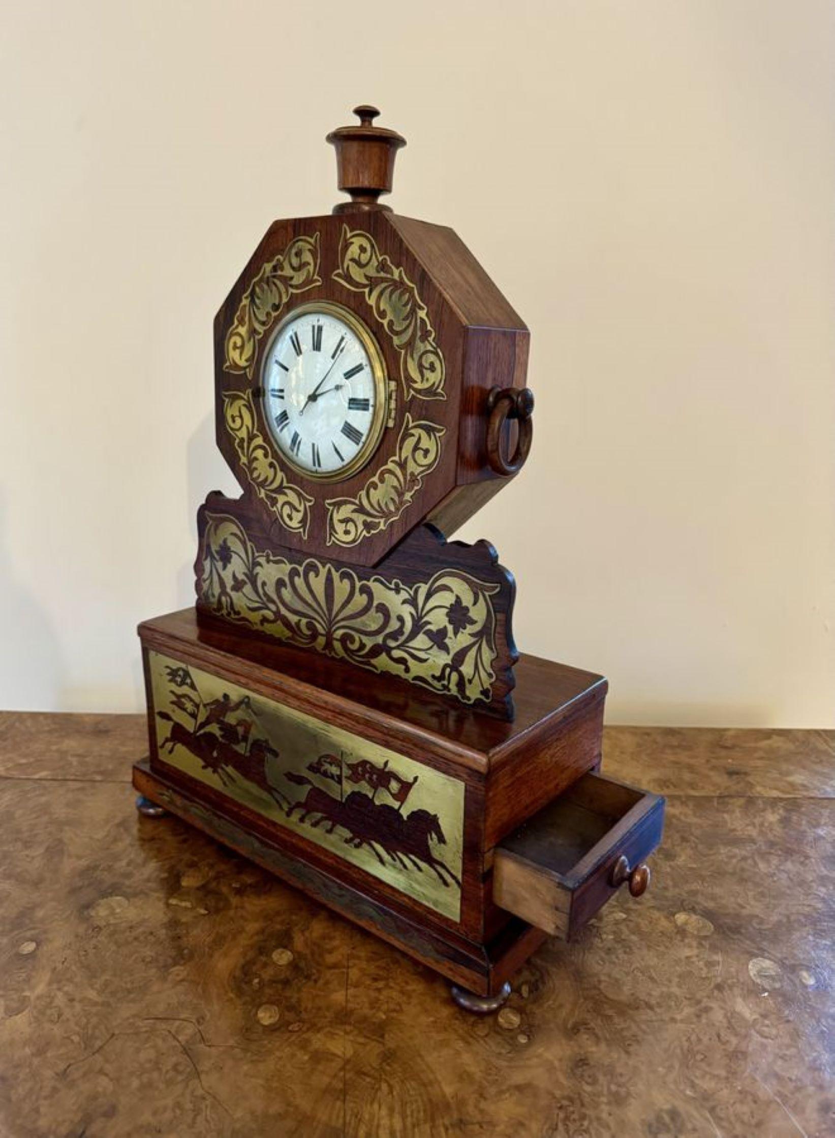 Wonderful quality antique Regency rosewood brass inlaid mantle clock For Sale 1