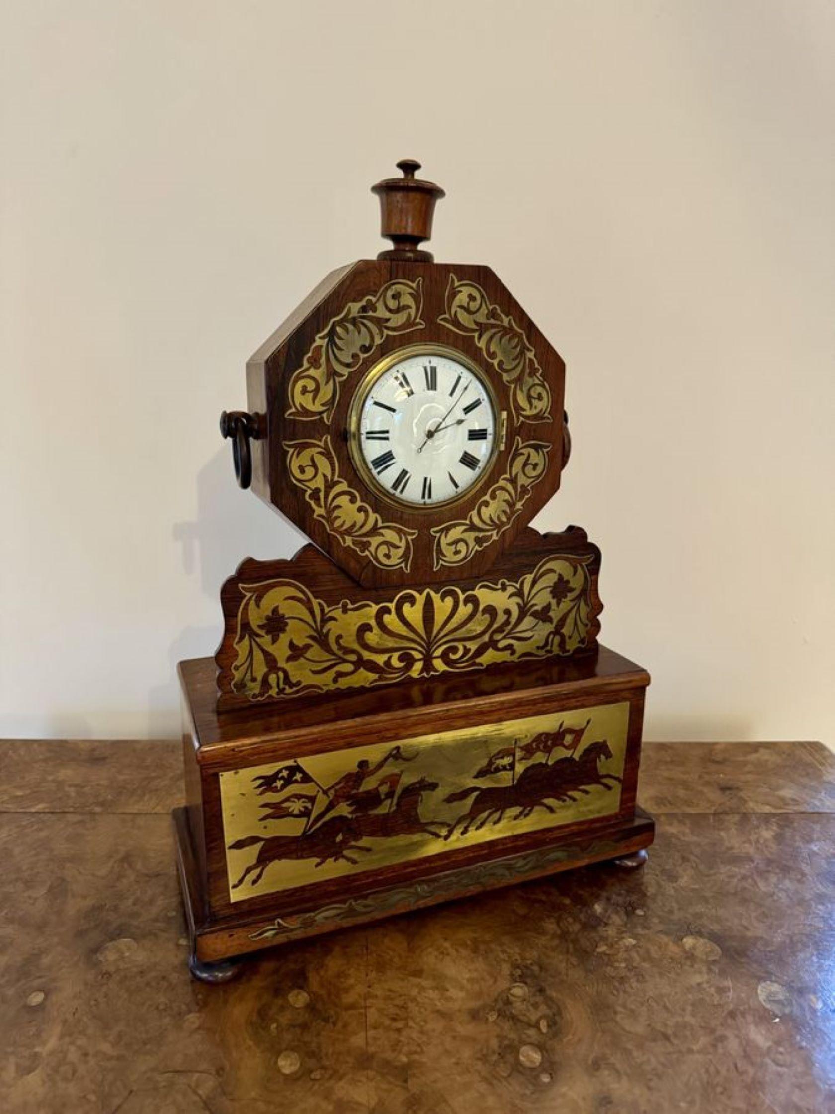 Wonderful quality antique Regency rosewood brass inlaid mantle clock For Sale 2