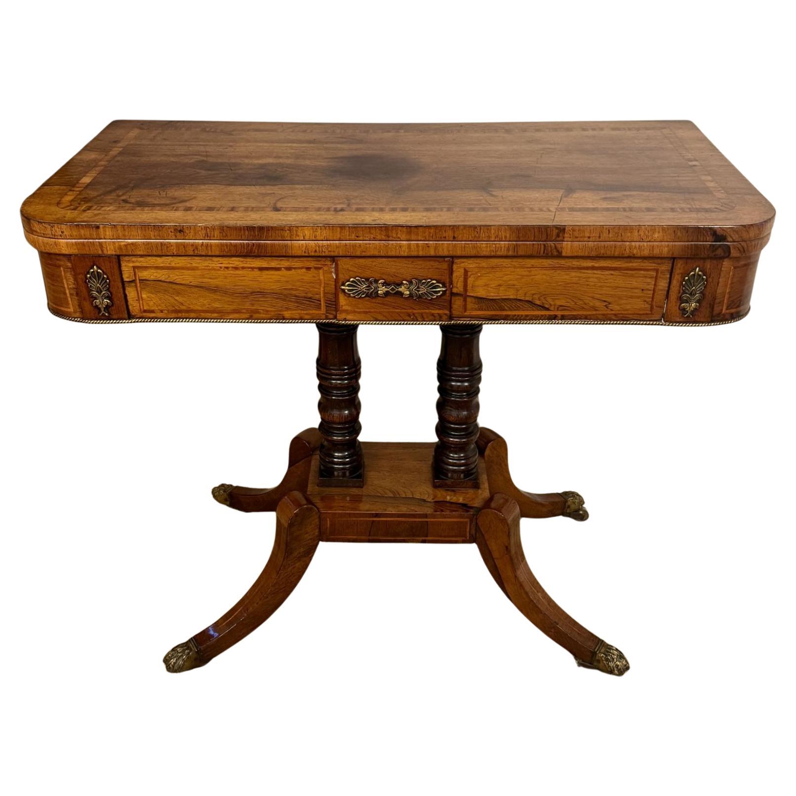 Wonderful quality antique Regency rosewood 
brass pedestal card table For Sale