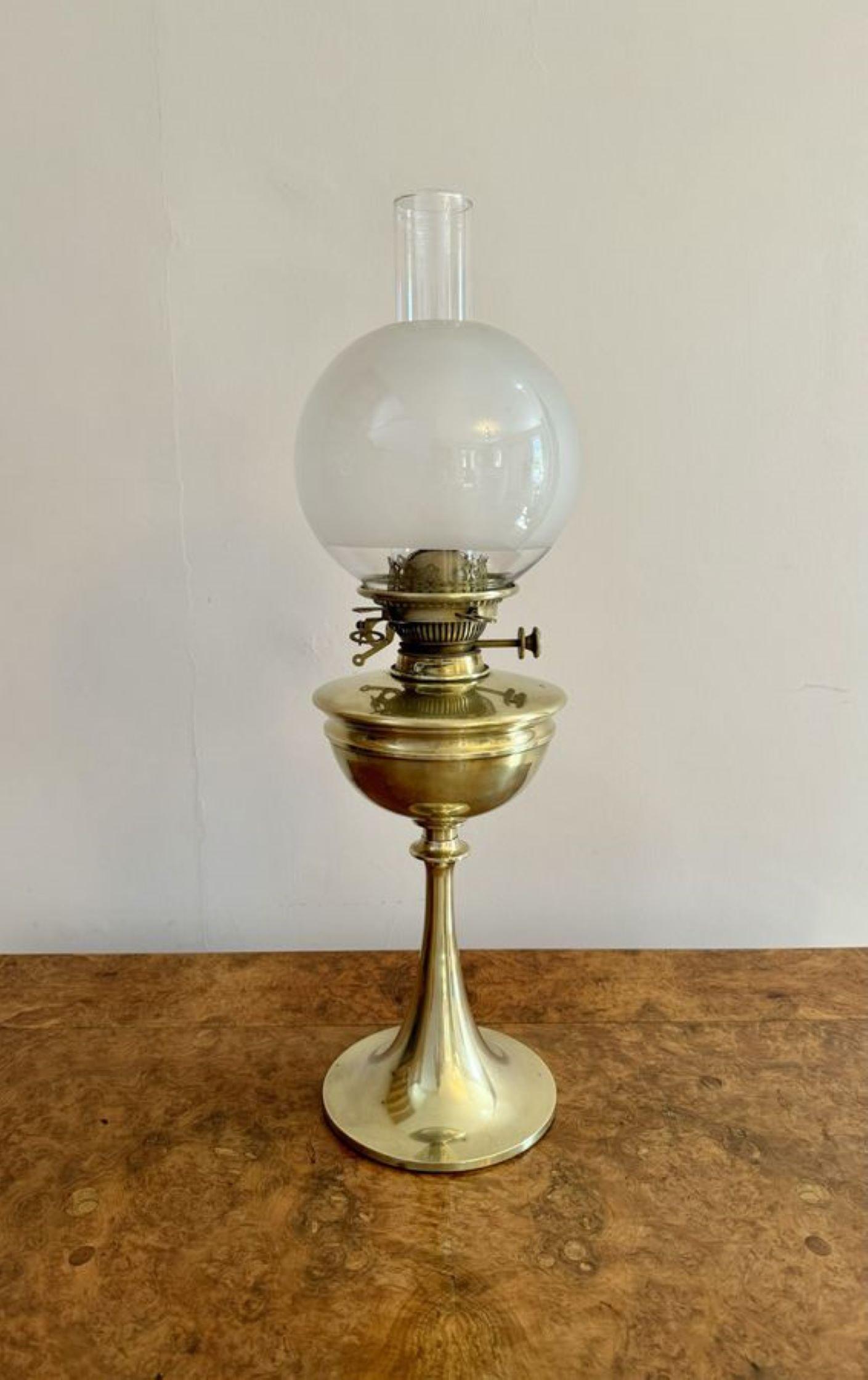 Early Victorian Wonderful quality antique Victorian brass oil lamp by Hinks and Sons  For Sale