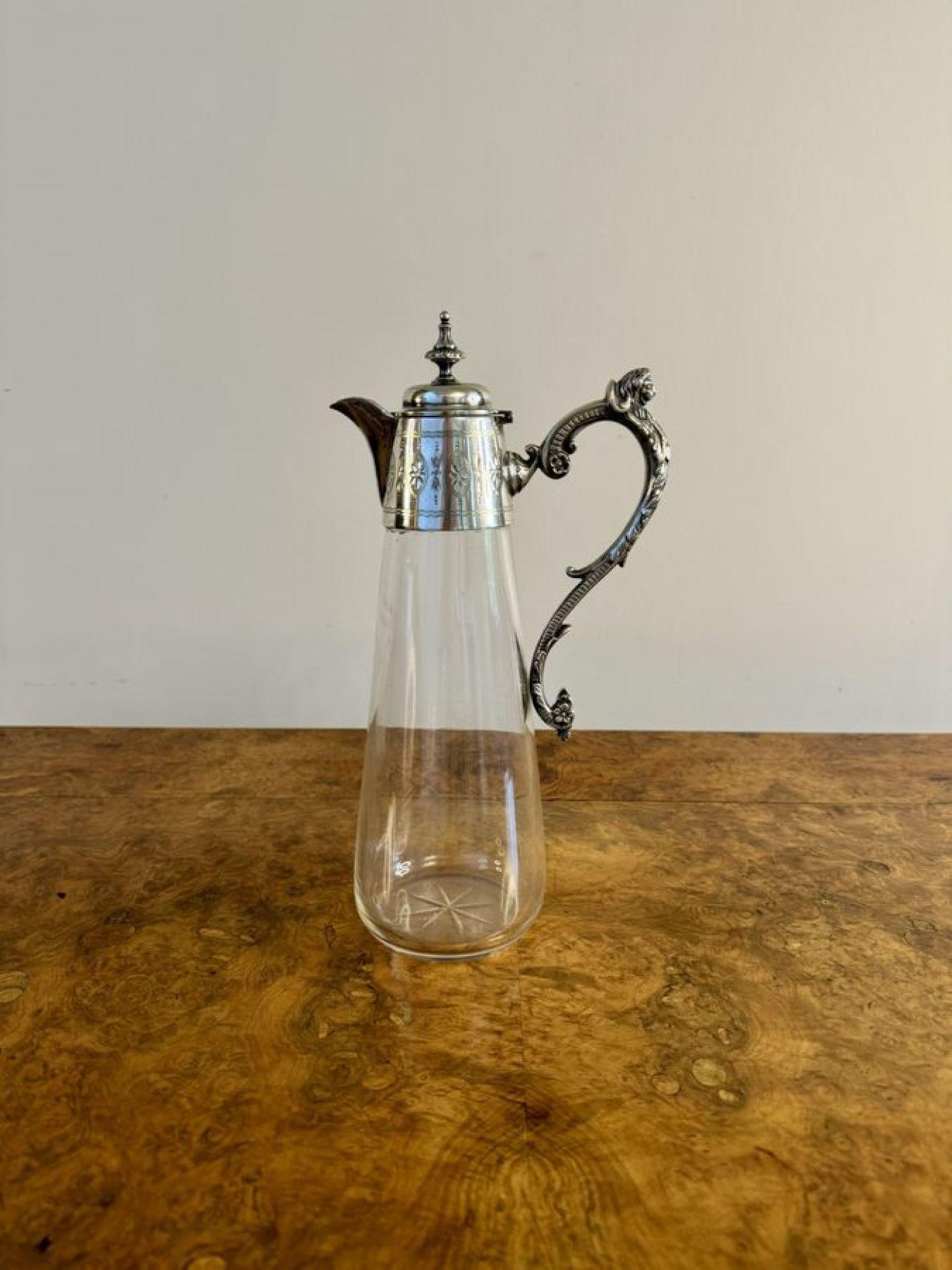 Wonderful quality antique Victorian glass and silver plated claret jug  In Good Condition For Sale In Ipswich, GB