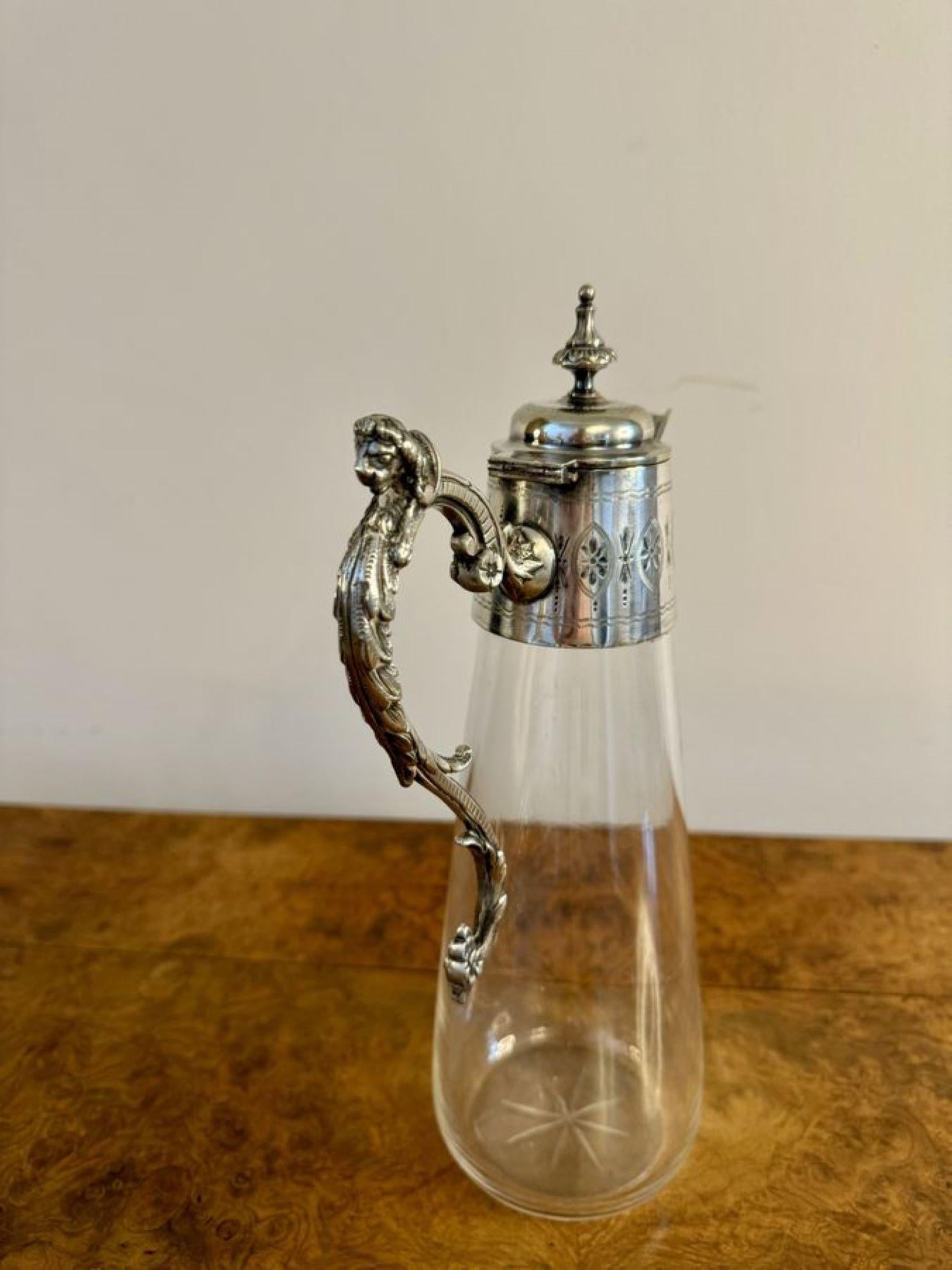 19th Century Wonderful quality antique Victorian glass and silver plated claret jug  For Sale