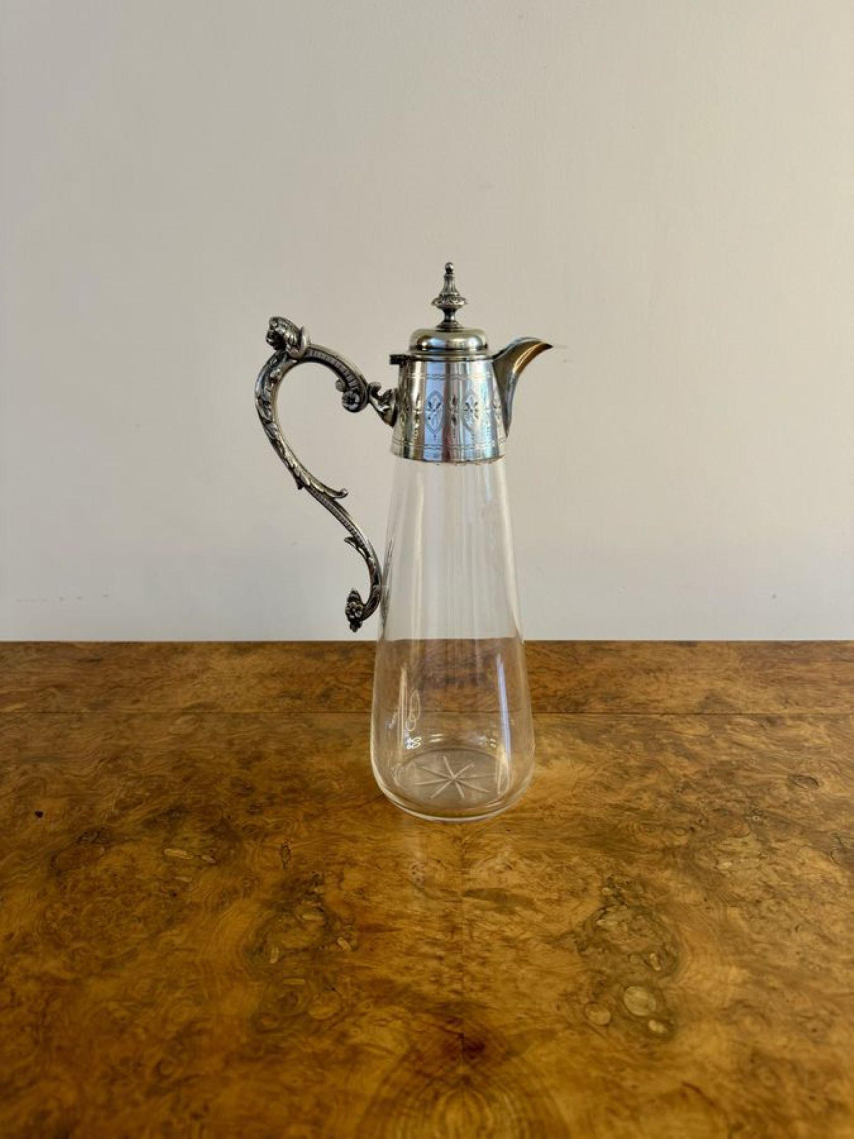 Silver Plate Wonderful quality antique Victorian glass and silver plated claret jug For Sale